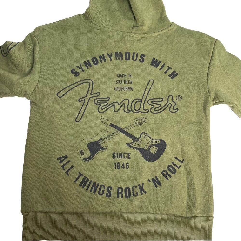 Fender Guitar Boys Green Graphic Pullover Sweatshirt Hoodie Size XS 4/5 New!